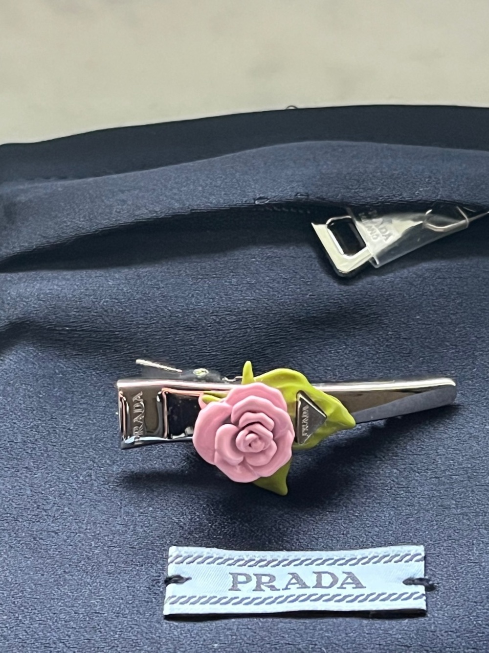 Prada Pink Enamelled Flower Metal Hair Clip Claw W/ Original Boxing